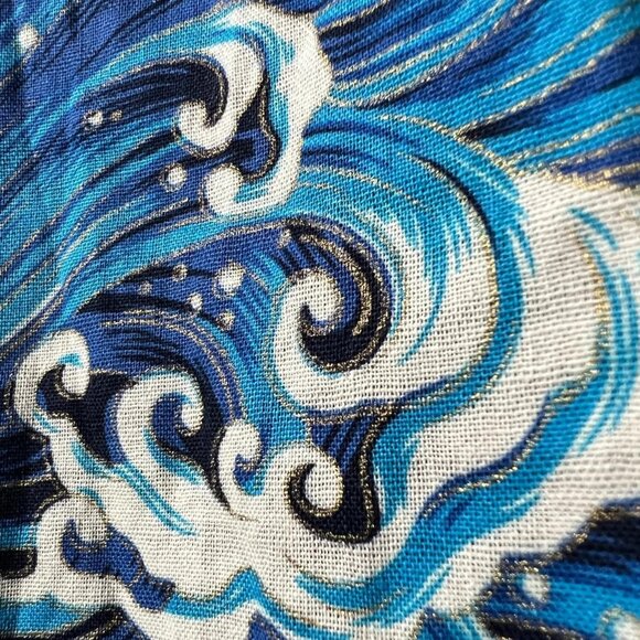 Rare Ukiyo-e Art "The Great Wave off Kanagawa" Print Mandarin Collar Dress - Picture 7 of 7